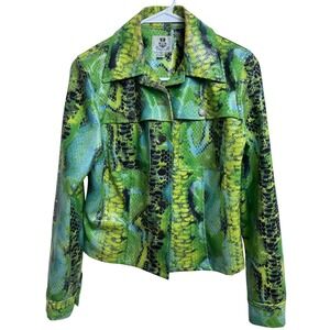 Renfrew Womens Green Snakeskin Print Cropped Jacket XS USA Bold Edgy Eclectic